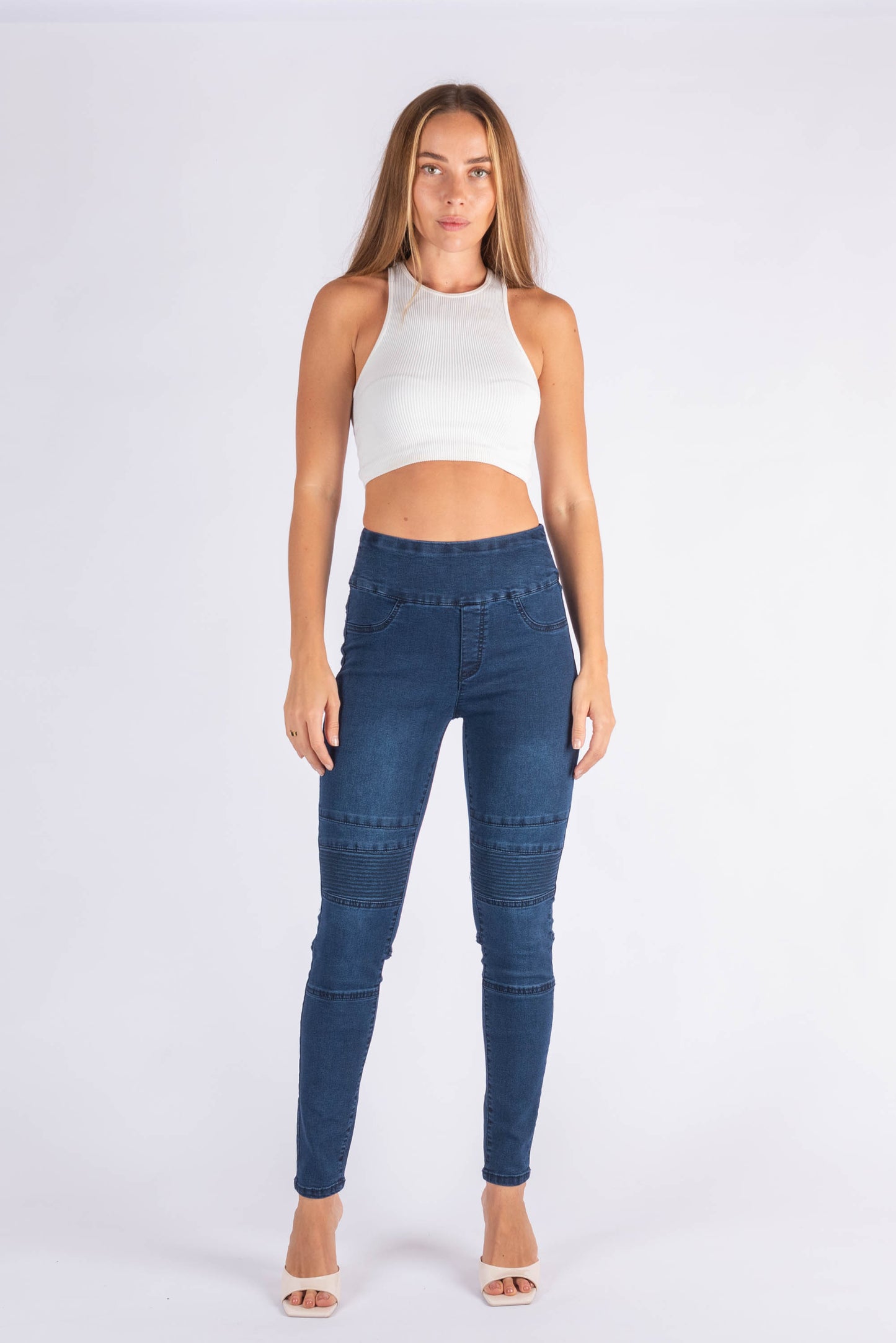 Pull On Biker Panel Jeans - NAVY