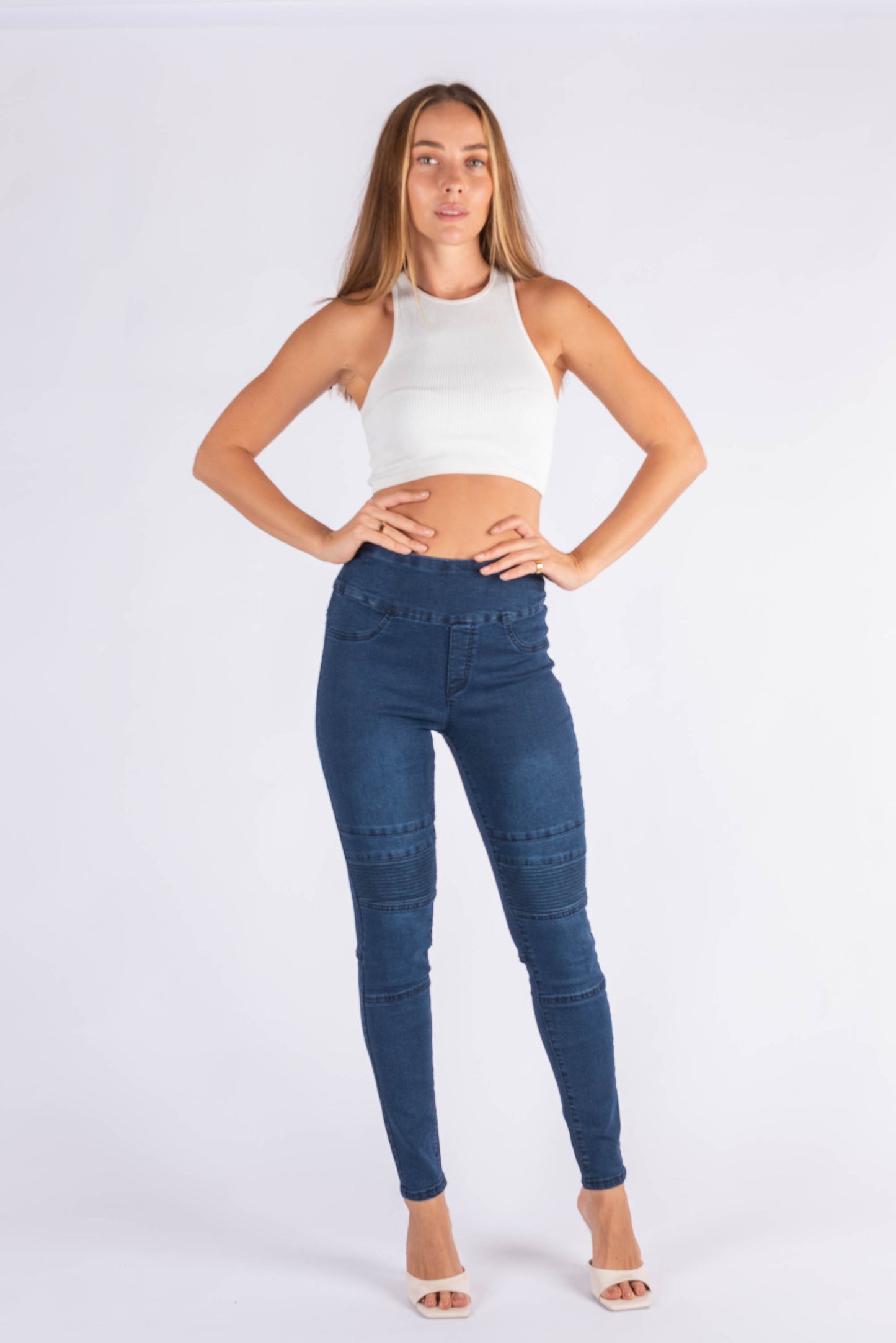 Pull On Biker Panel Jeans - NAVY