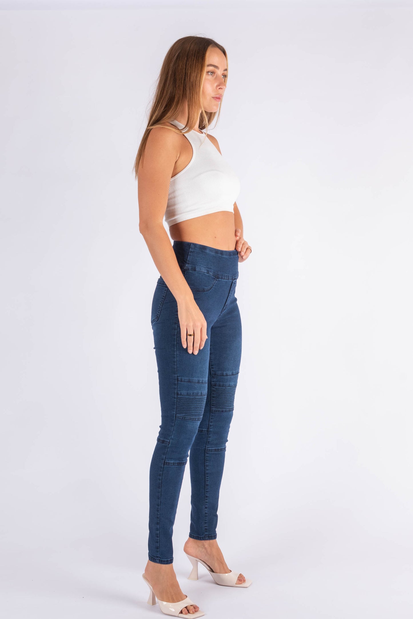 Pull On Biker Panel Jeans - NAVY