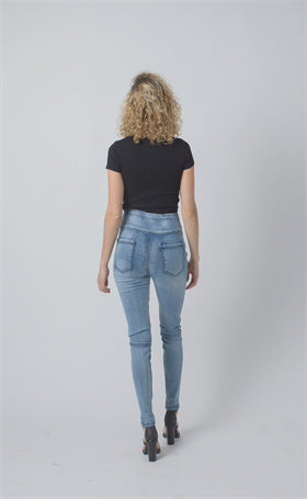 Pull On Biker Panel Jeans - LIGHT BLUE