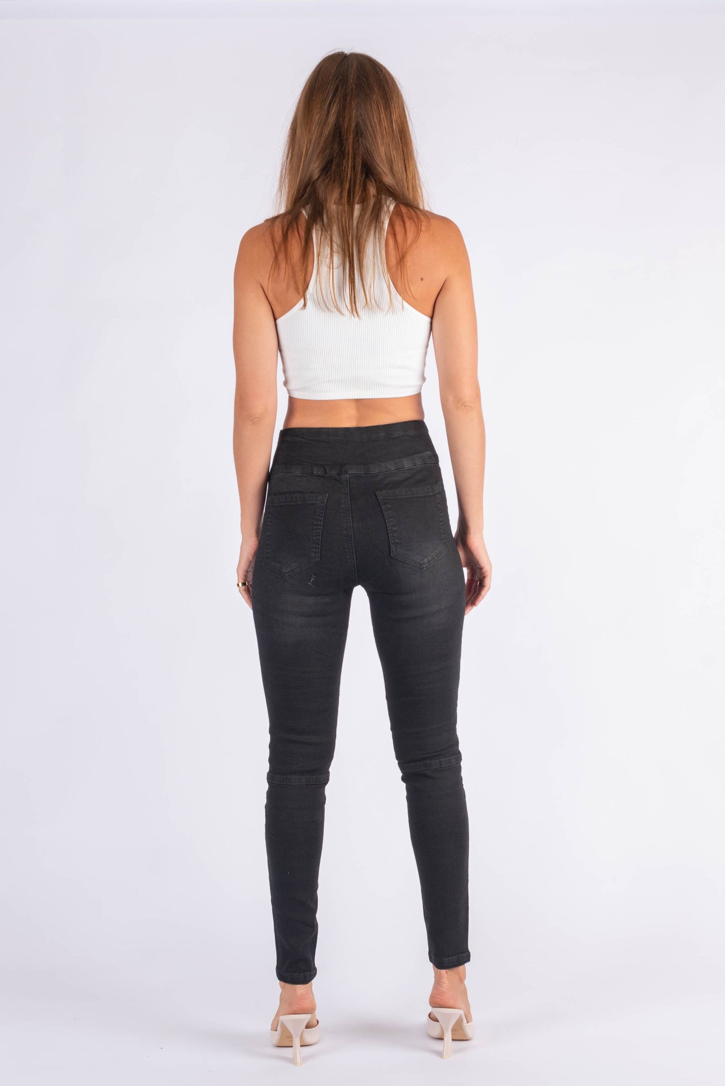 Pull On Biker Panel Jeans - BLACK