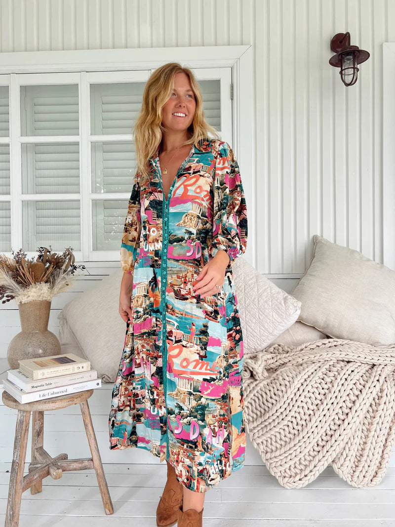 Whitney Midi Dress - Rome Print