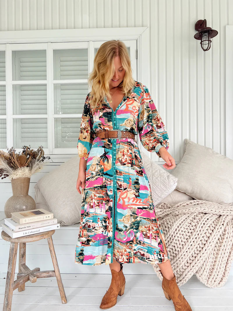 Whitney Midi Dress - Rome Print