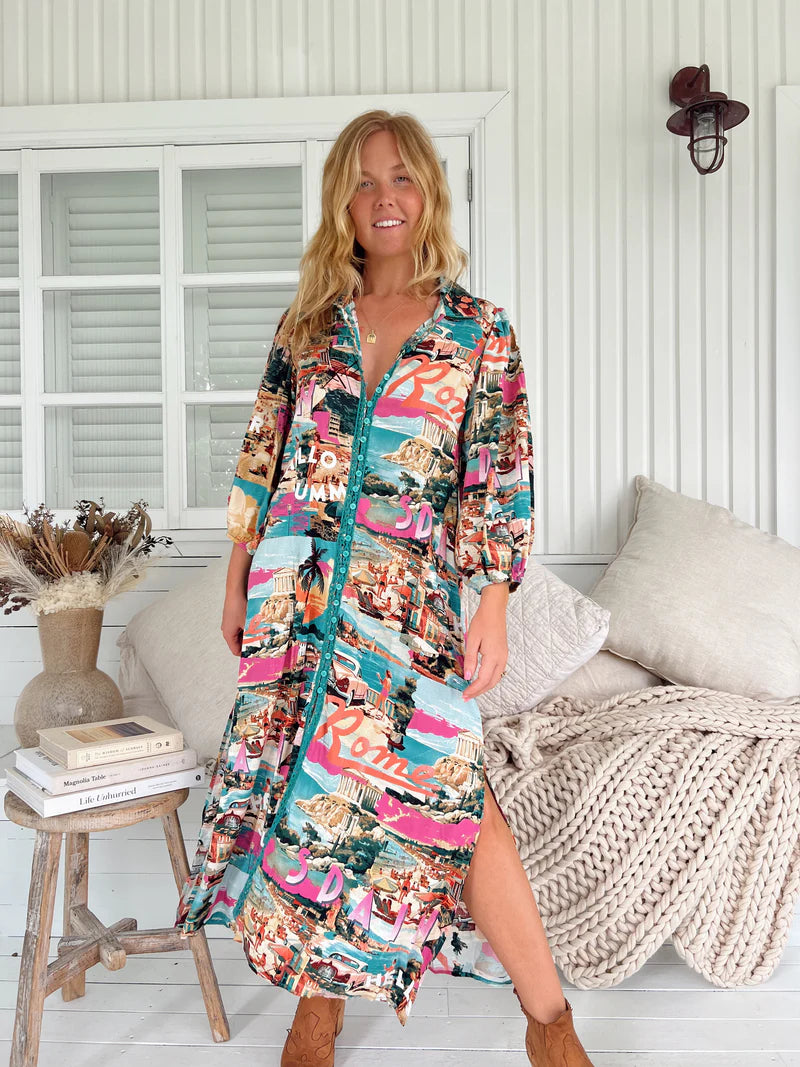Whitney Midi Dress - Rome Print