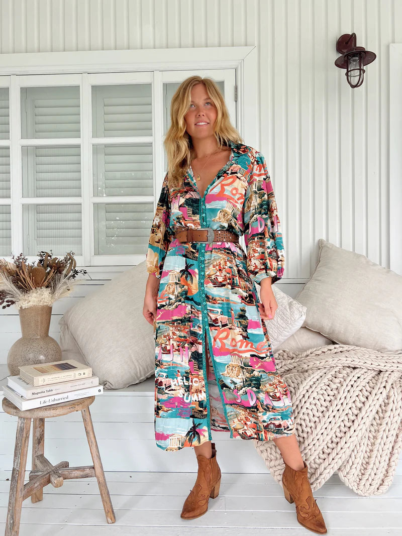 Whitney Midi Dress - Rome Print
