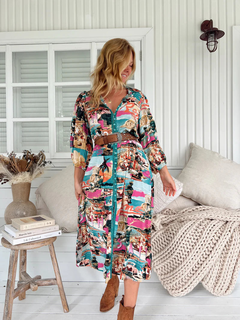 Whitney Midi Dress - Rome Print