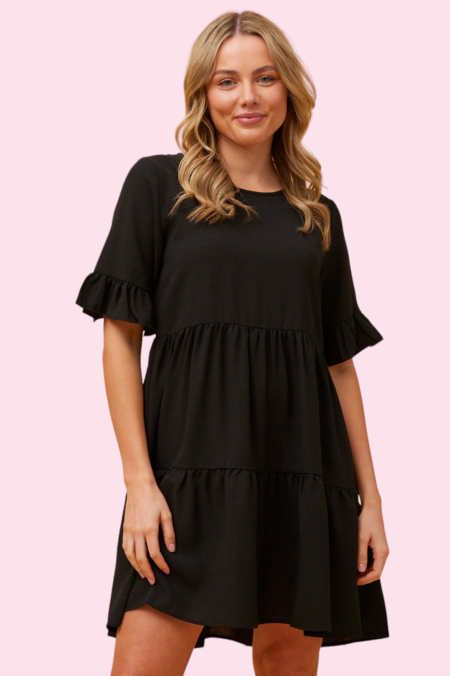 Babydoll Tiered Dress - Black