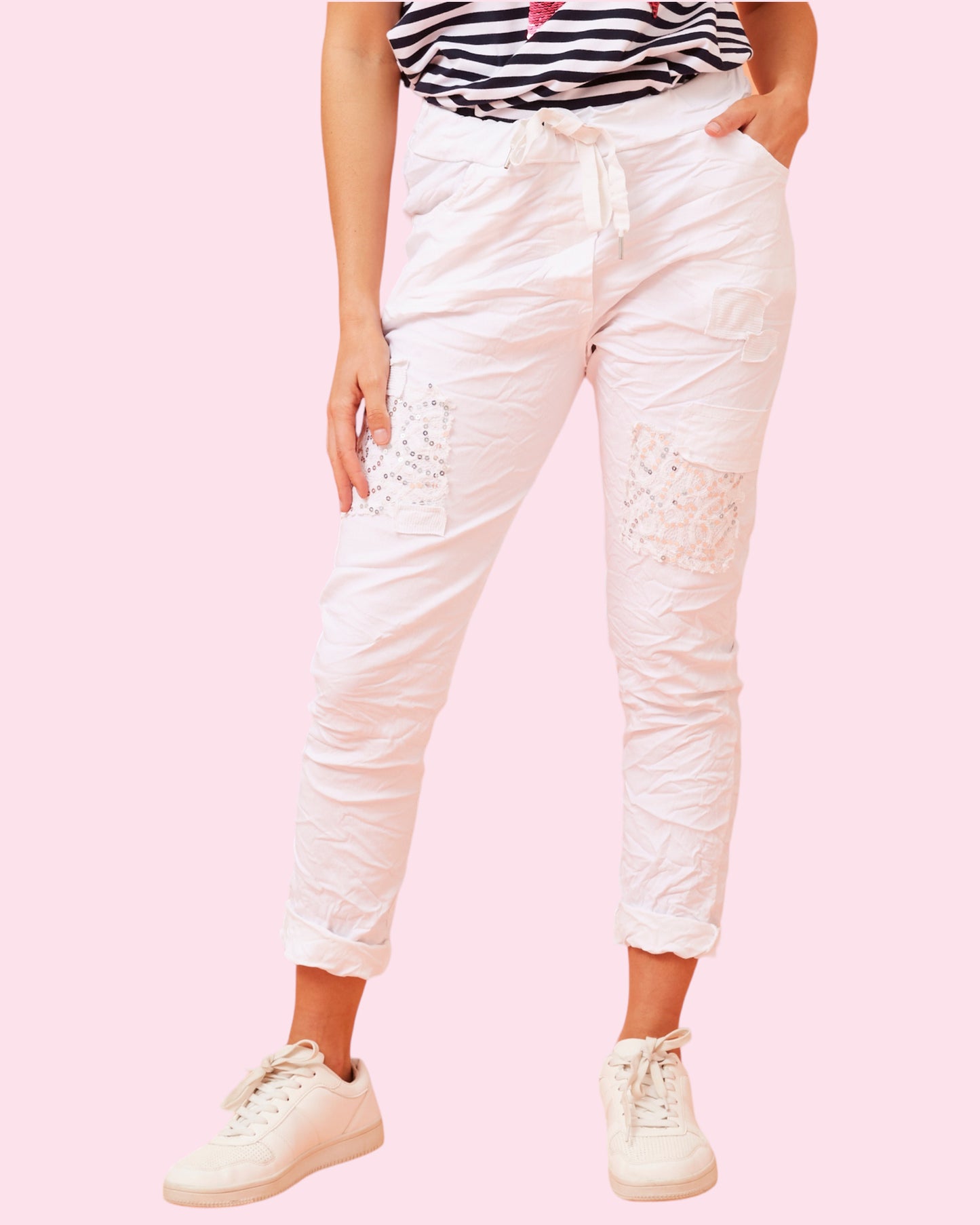 Serenity Sequin Pants - WHITE