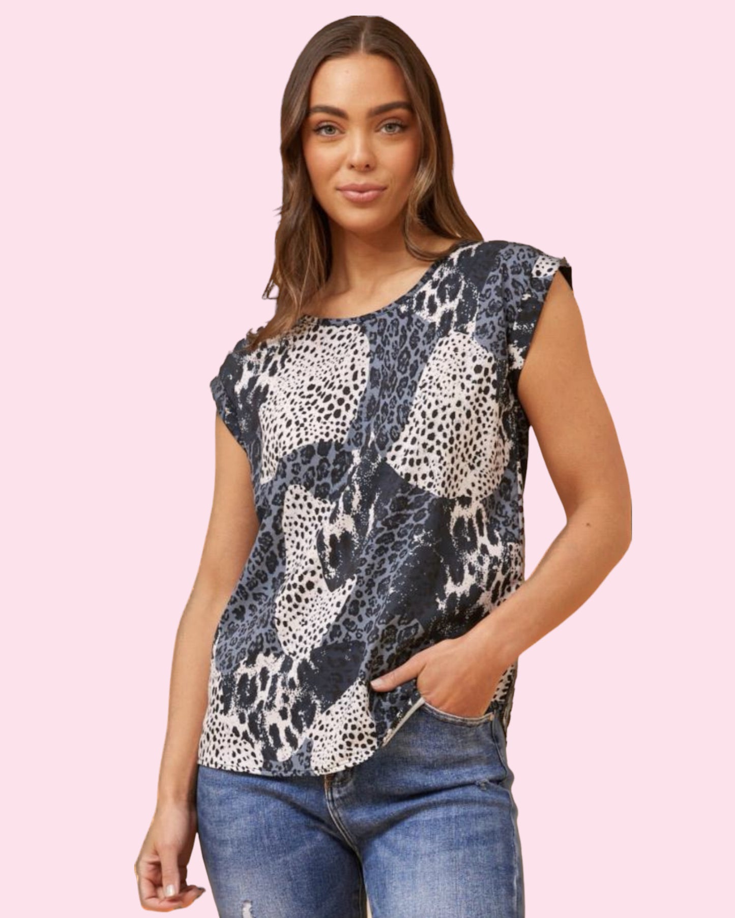 Tabitha Top - Grey Animal Print