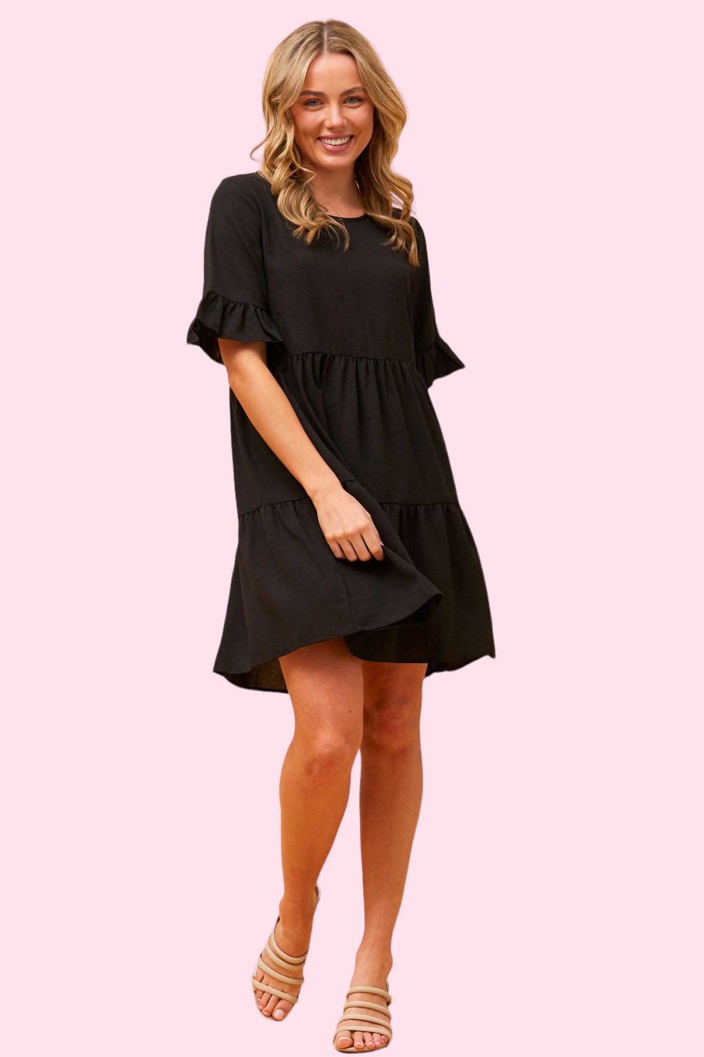 Babydoll Tiered Dress - Black