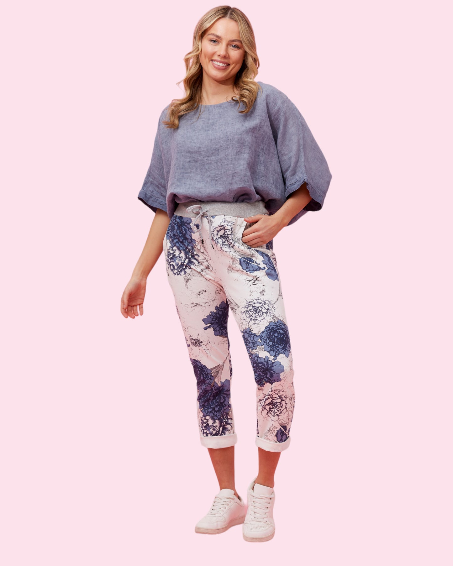 Jazlene 7/8 Printed Pants - Blue Floral