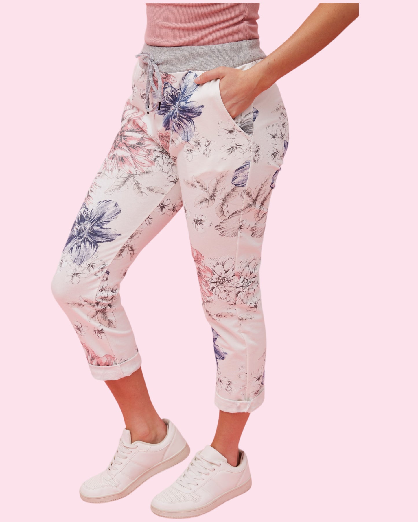 Jazlene 7/8 Printed Pants - Pink/Blue Floral