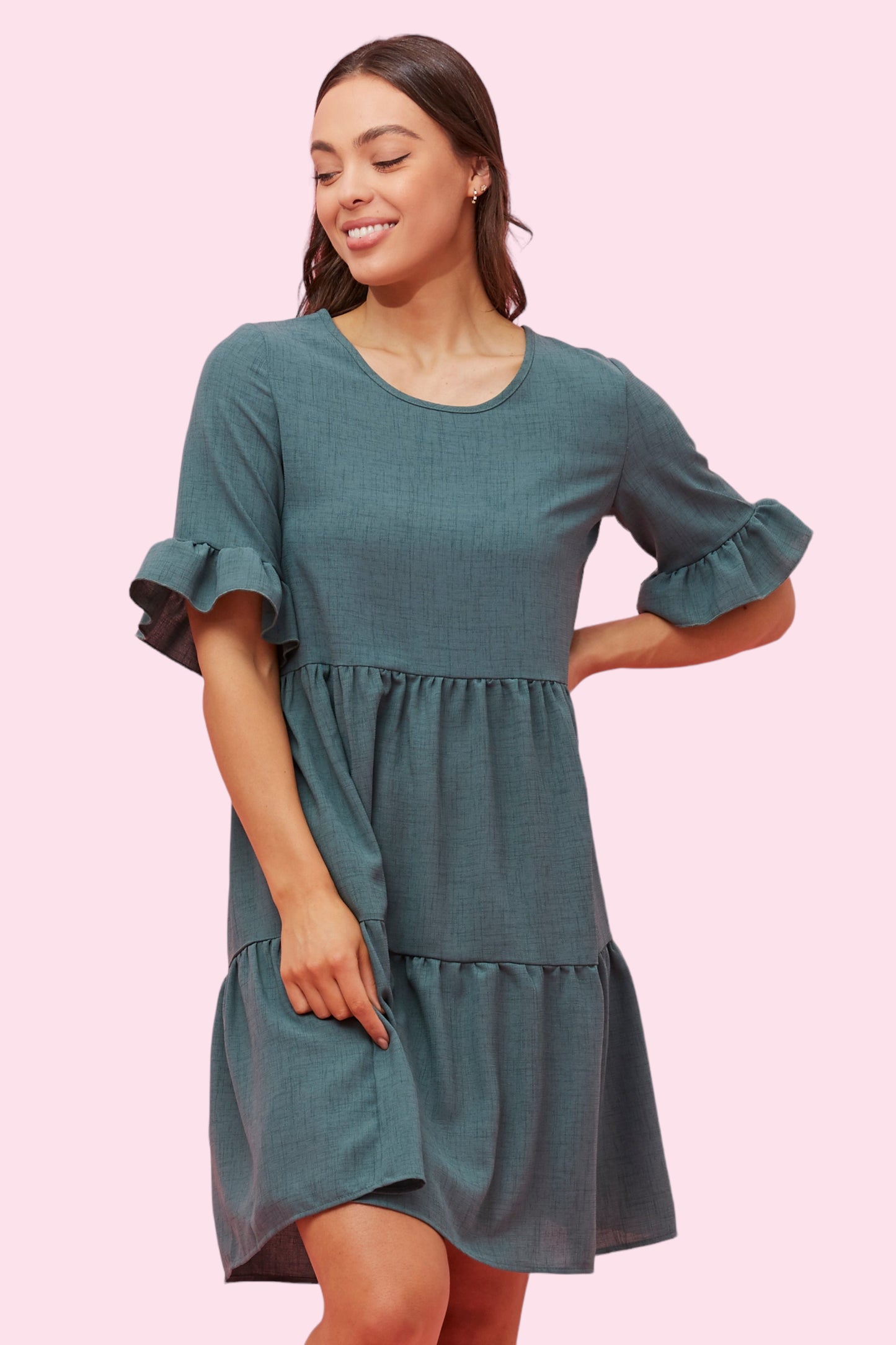 Babydoll Tiered Dress - Emerald