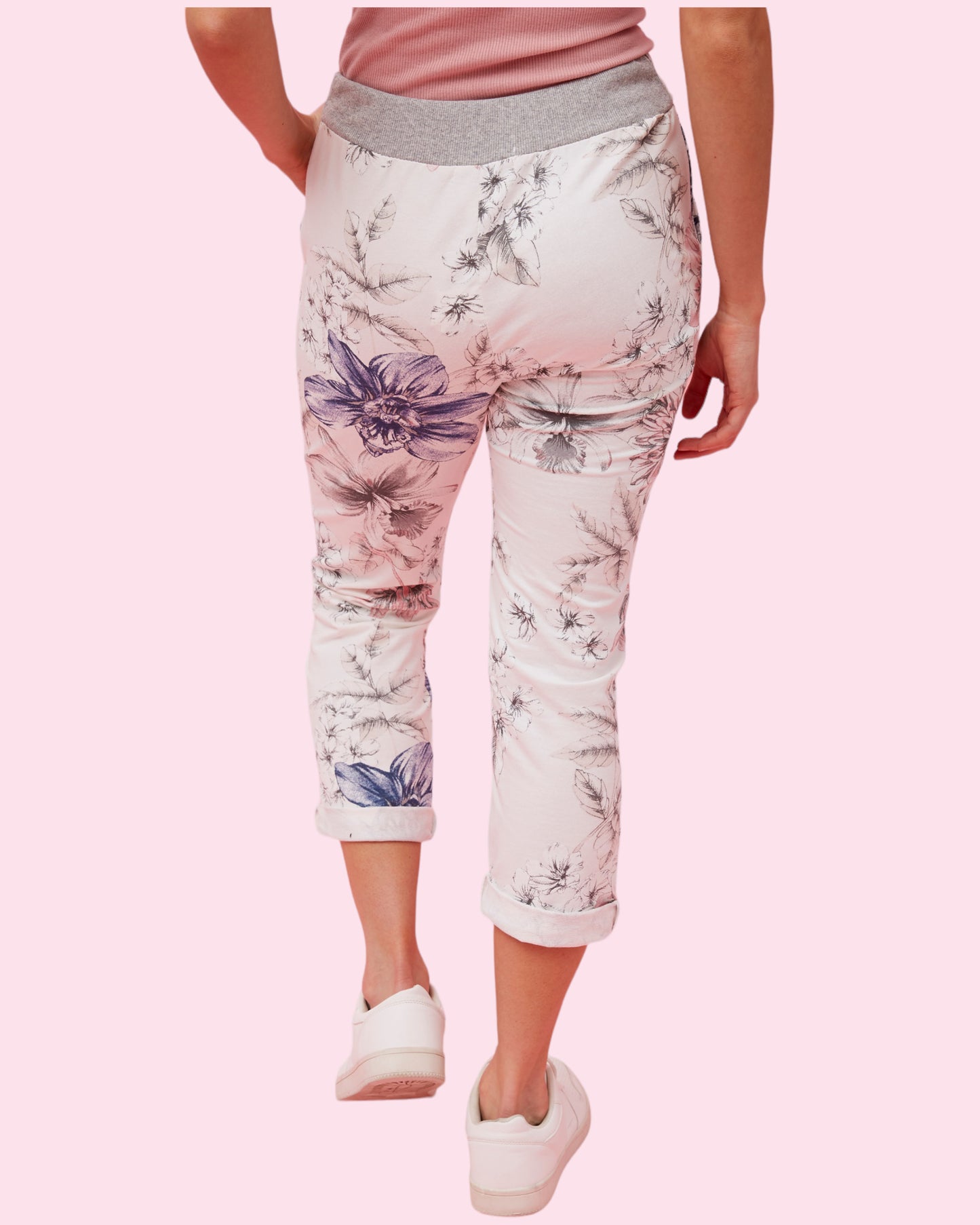 Jazlene 7/8 Printed Pants - Pink/Blue Floral