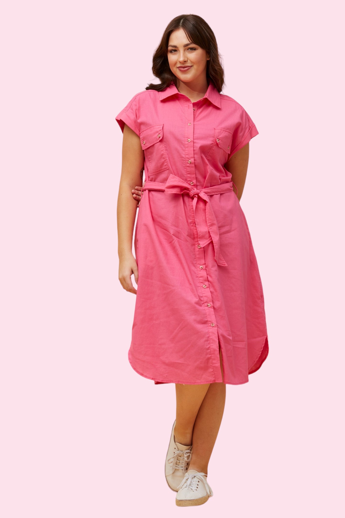 Addison Shirt Dress - PINK