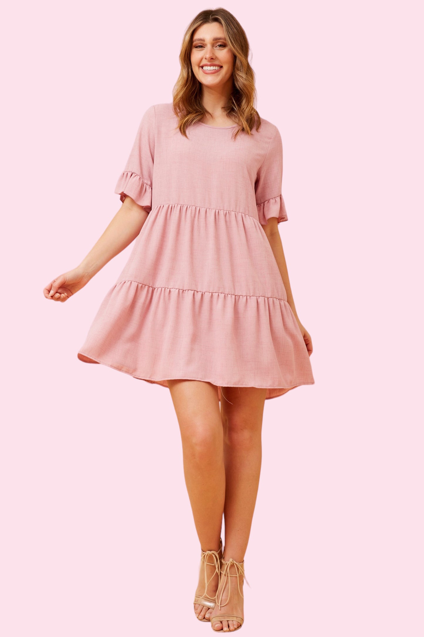 Babydoll Tiered Dress - Pink