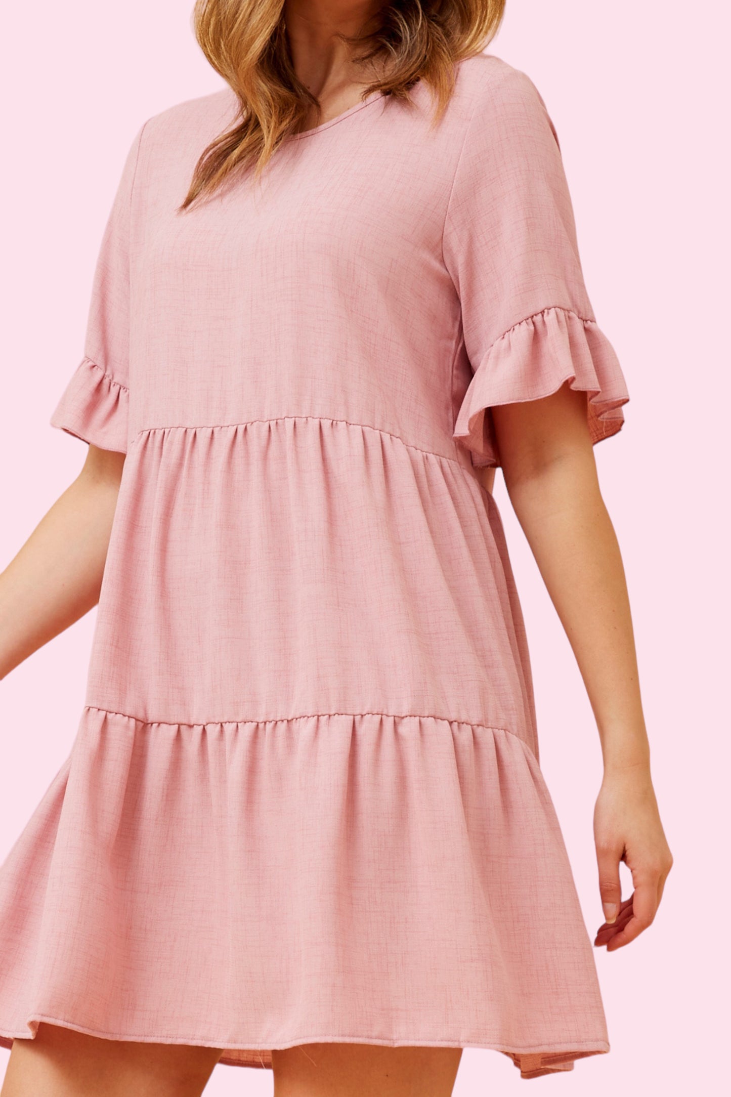 Babydoll Tiered Dress - Pink