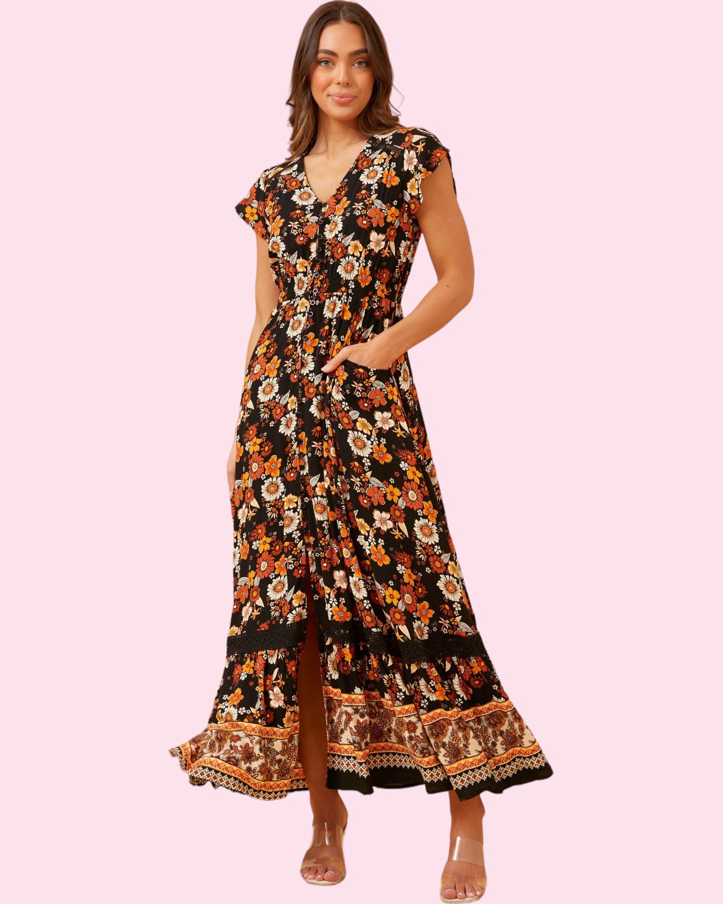 Cleo Maxi - Black/Orange