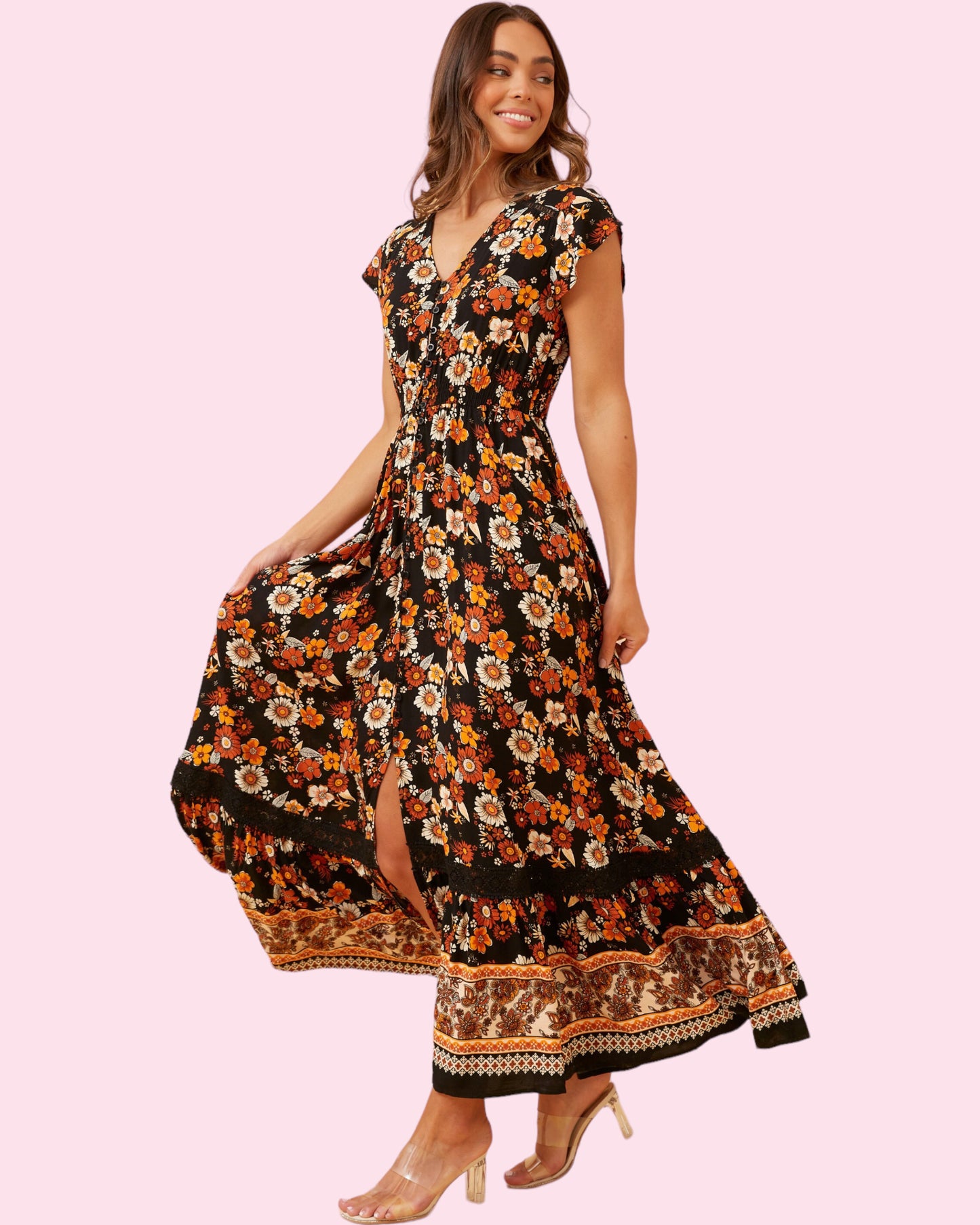 Cleo Maxi - Black/Orange