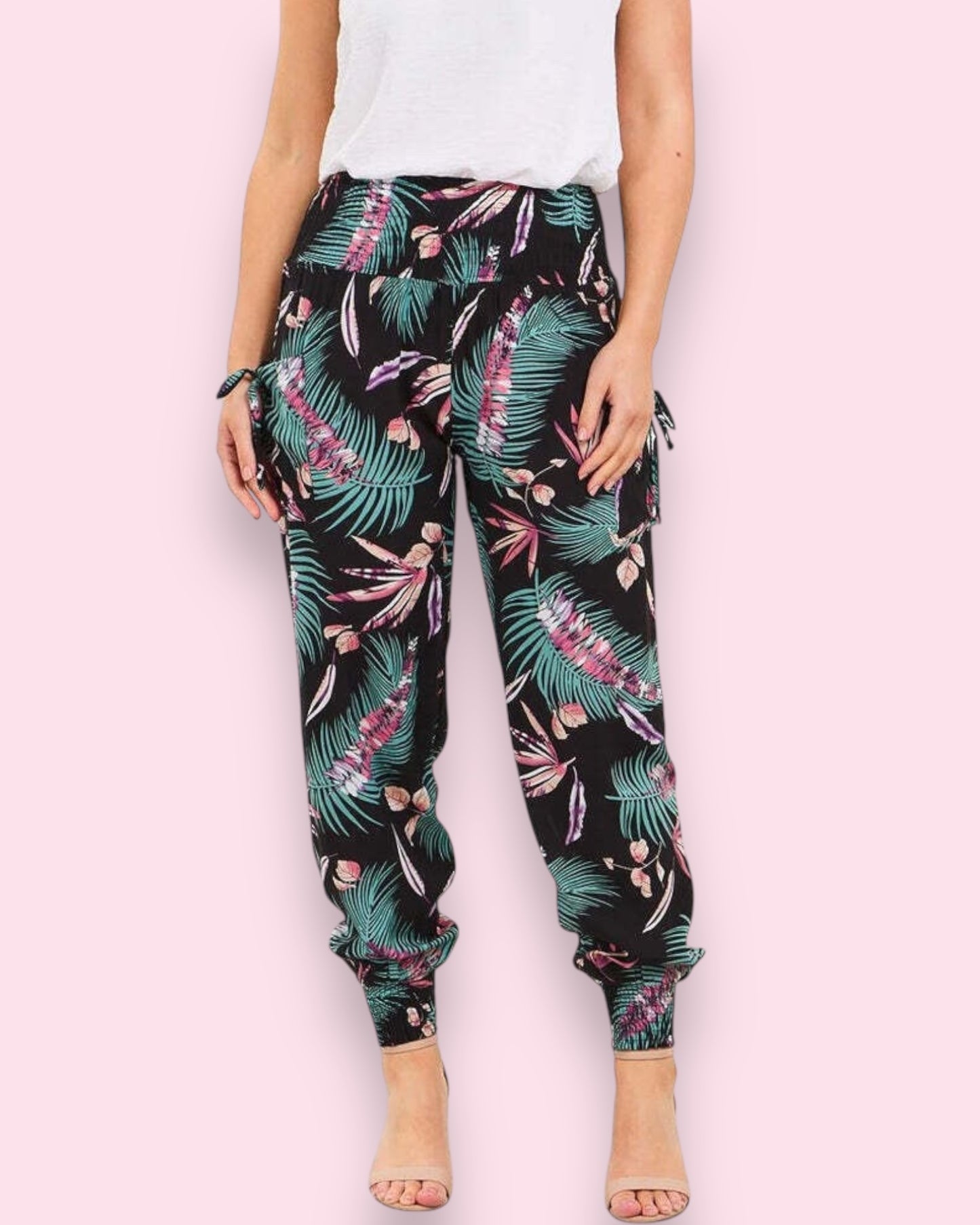 Harem Pants - Teal/Black Palm Print