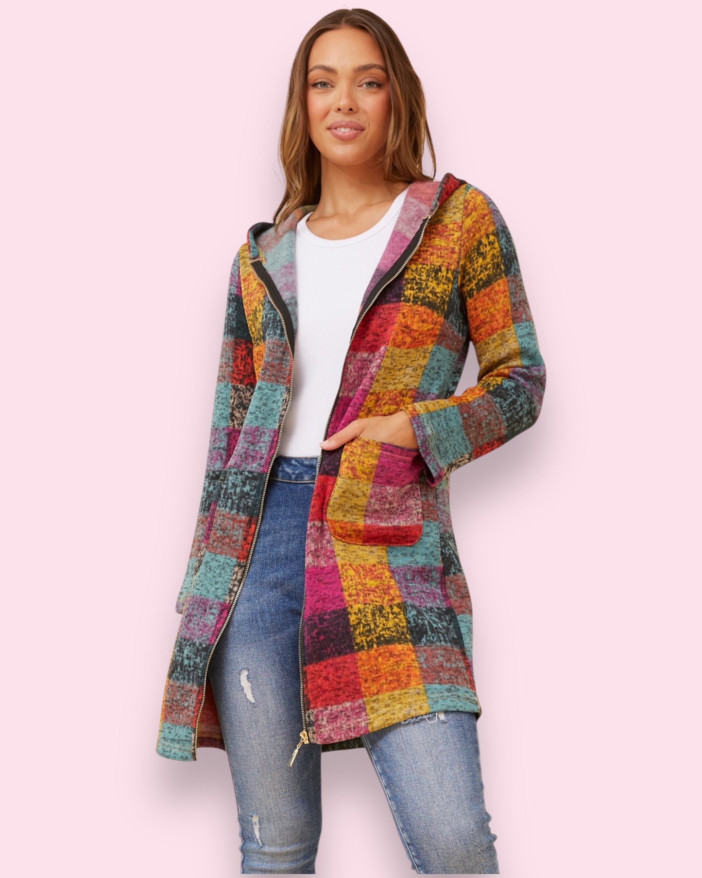 Check Coat With Zipper