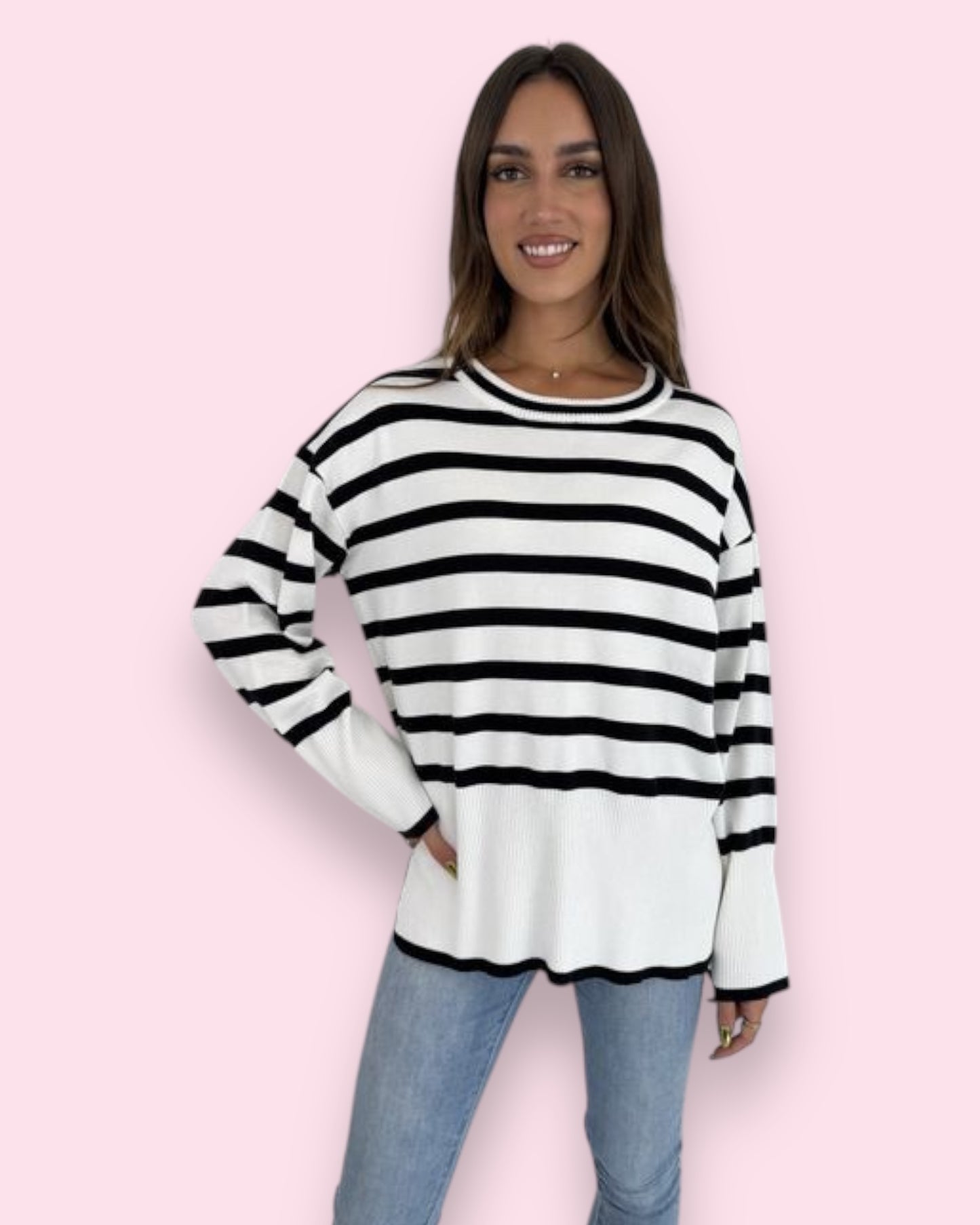 Azariah Striped Knit - White
