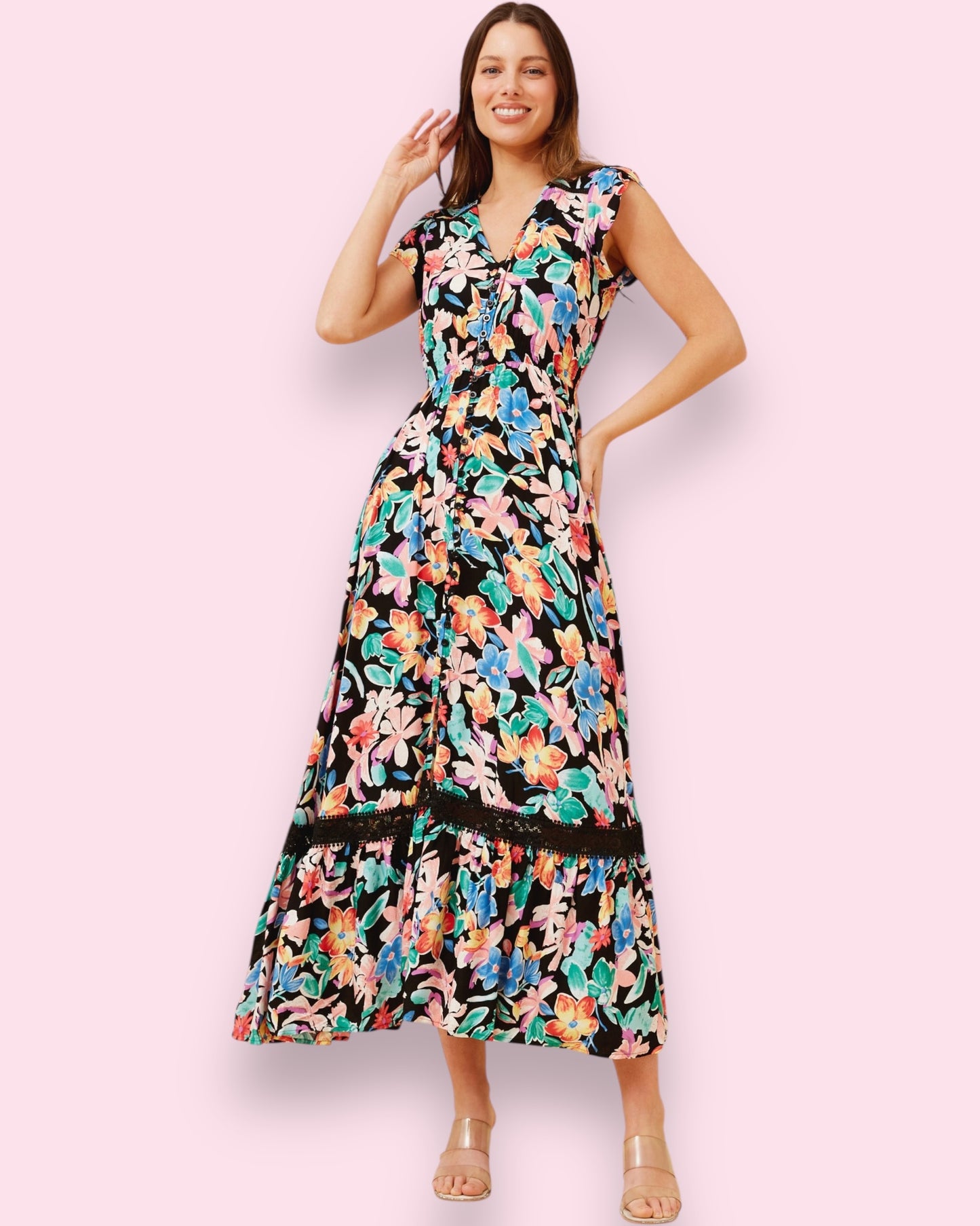 Cleo Maxi - Rainbow/Black Floral