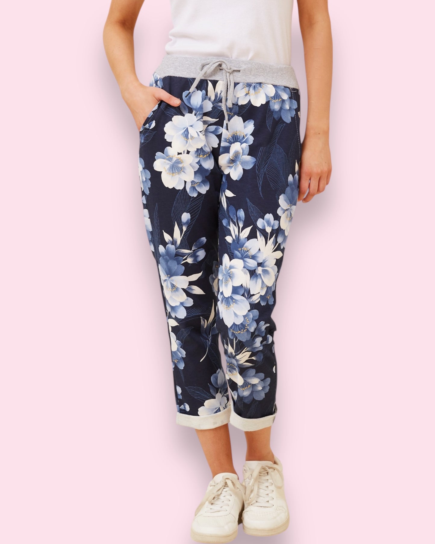 Jazzy 7/8 Printed Pants - Navy/White