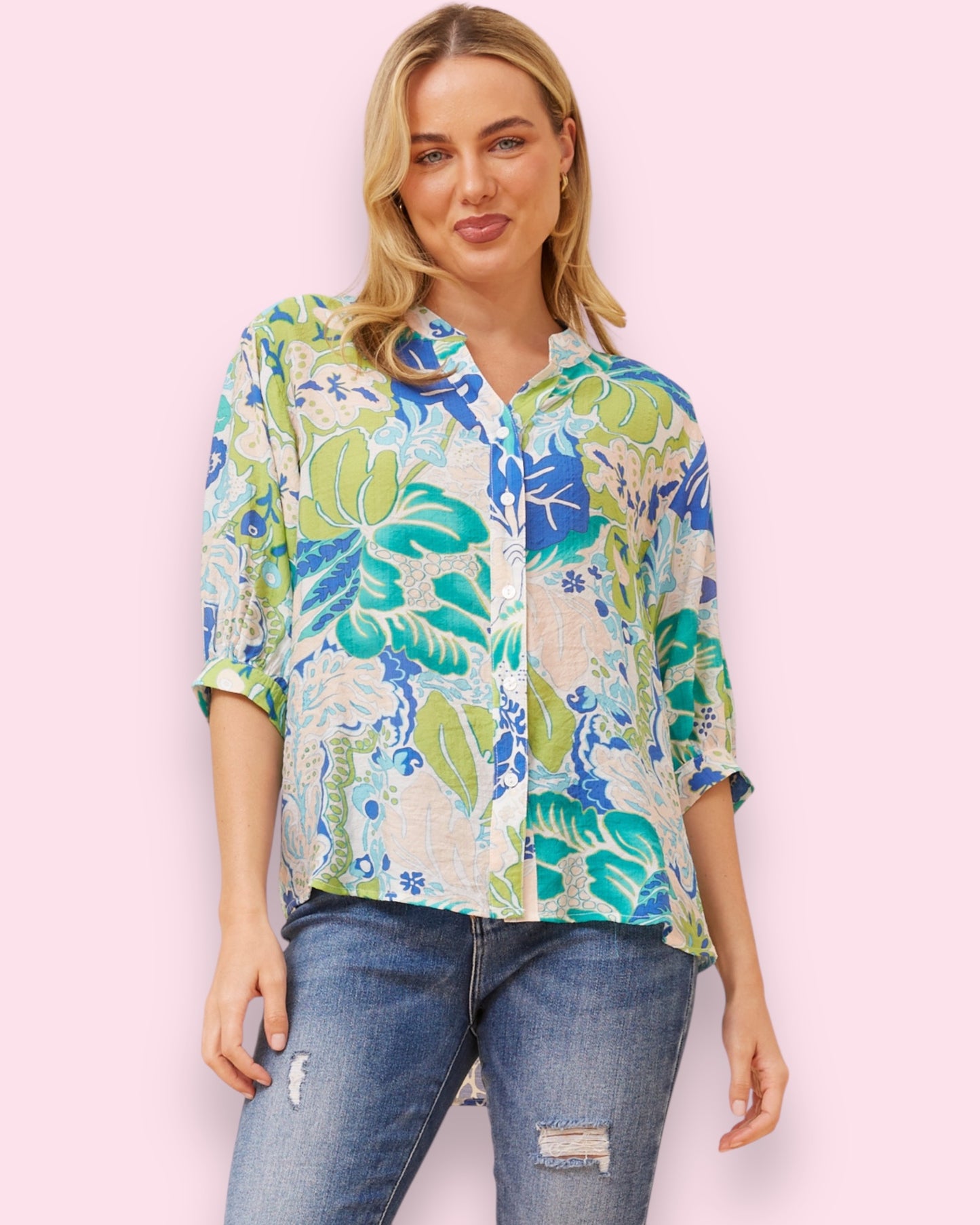 Mia Printed Shirt - Sea Green Floral