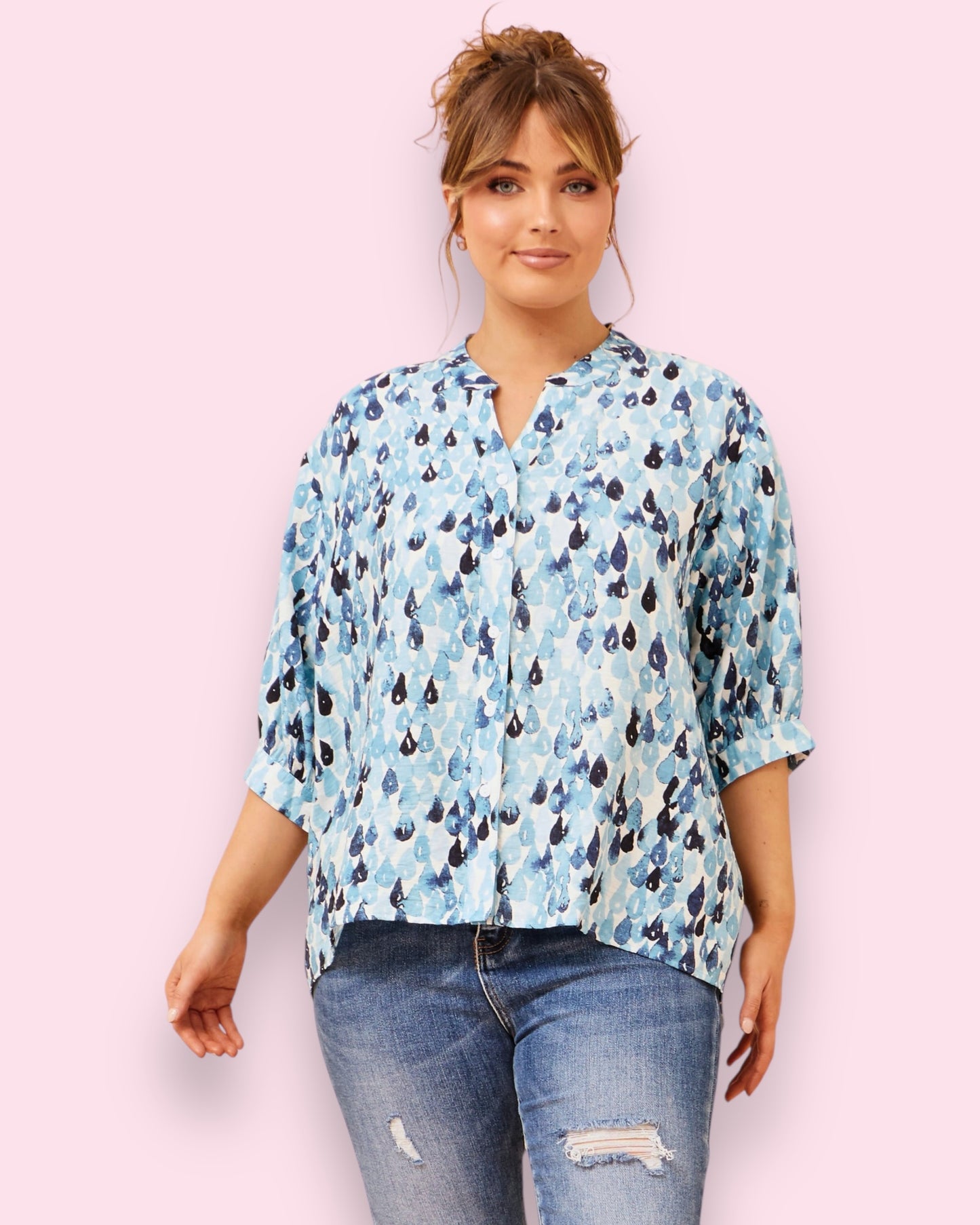 Mia Printed Shirt - Blue Dew Drops