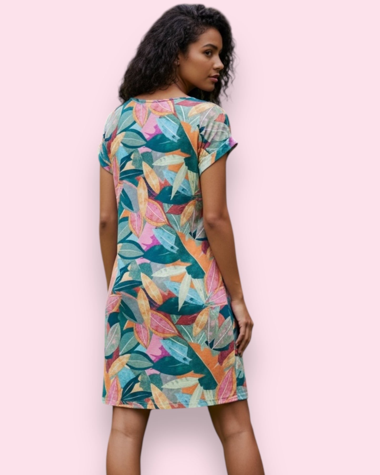 Selena Shift Dress - Multi Blue Leaf