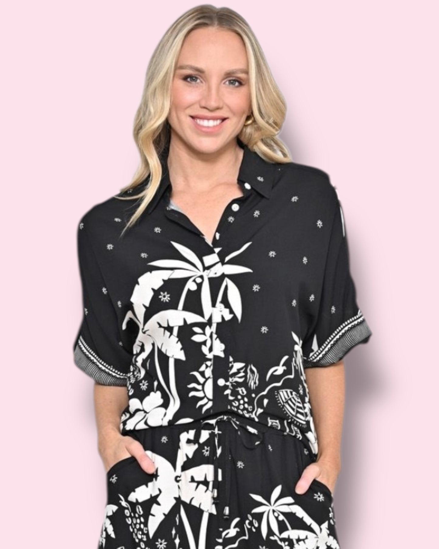 Charlene Printed Shirt - Black Tropical