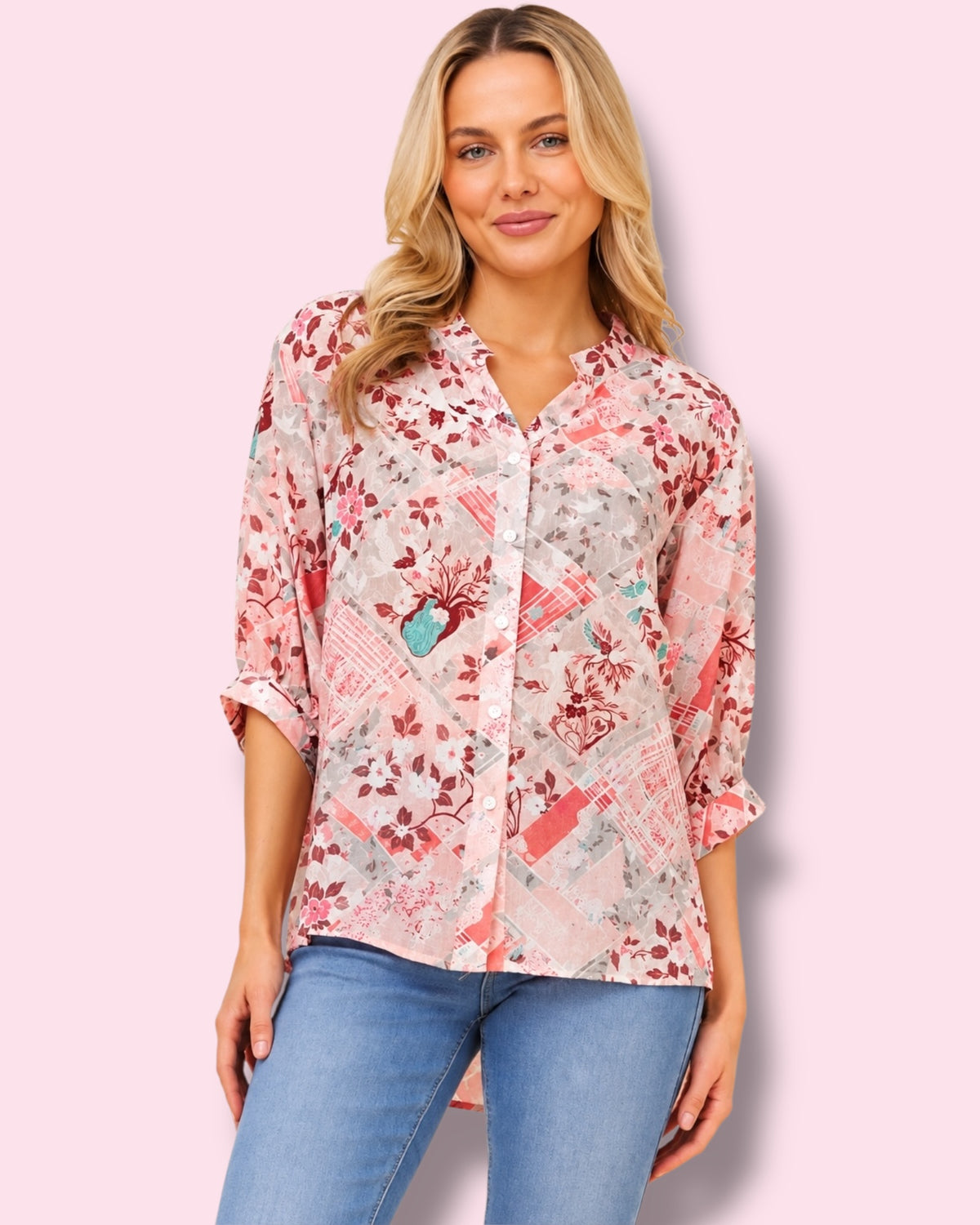 Mia Printed Shirt - Coral Abstract