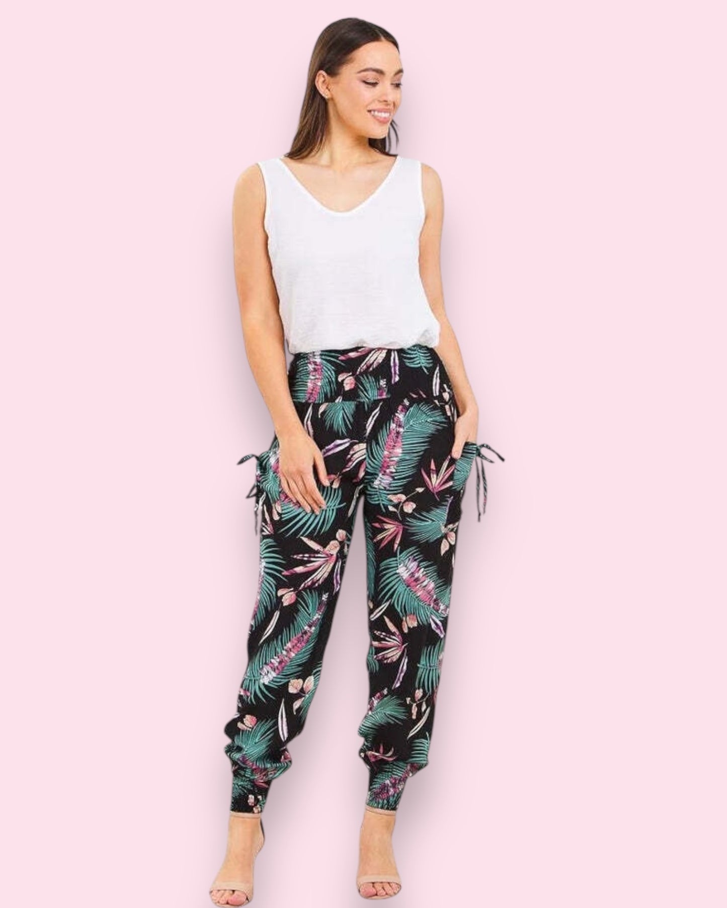Harem Pants - Teal/Black Palm Print