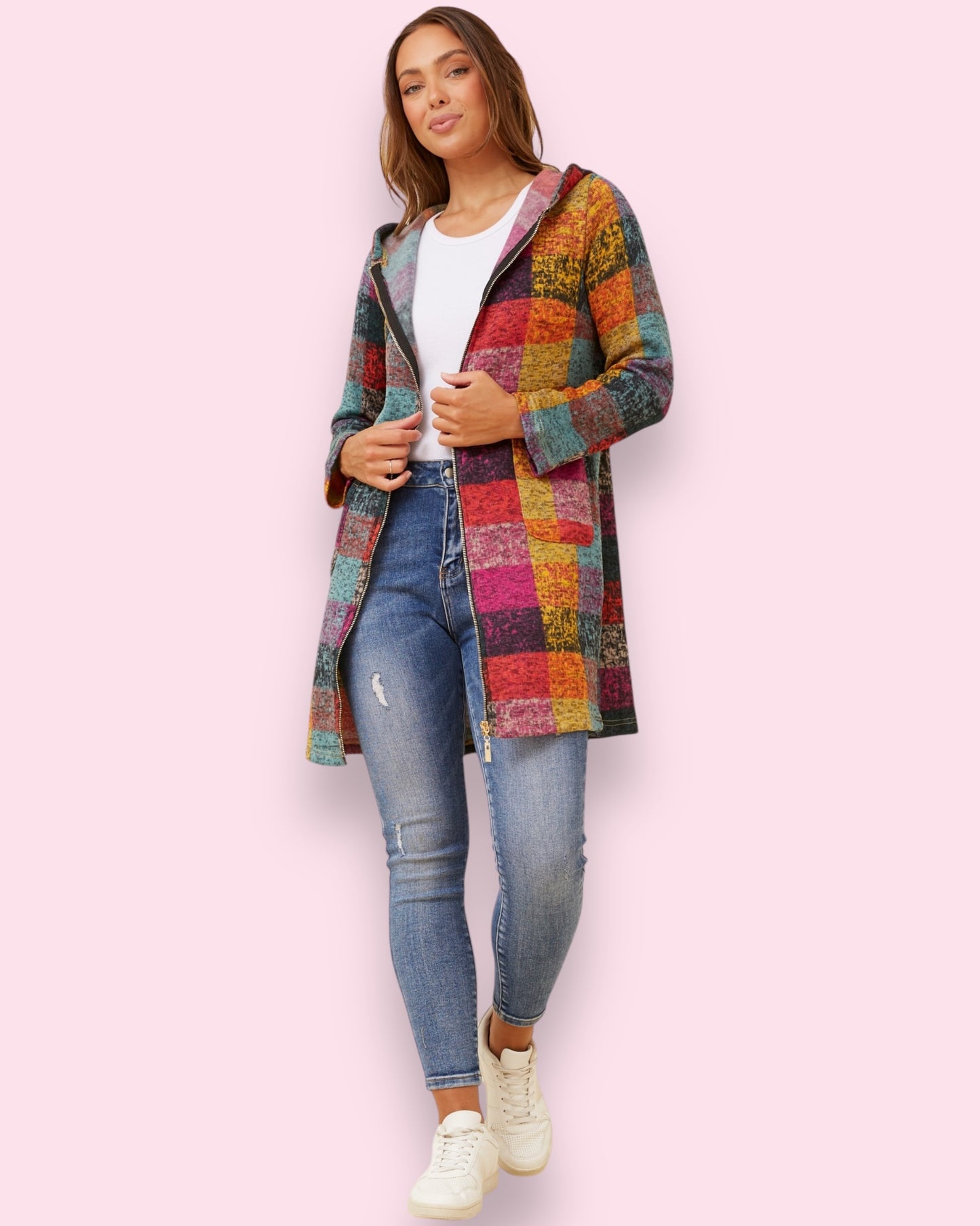 Check Coat With Zipper