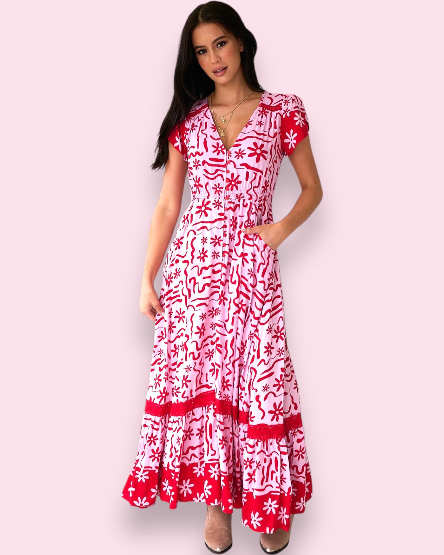 Carmen Maxi Dress - Strawberry Spritz