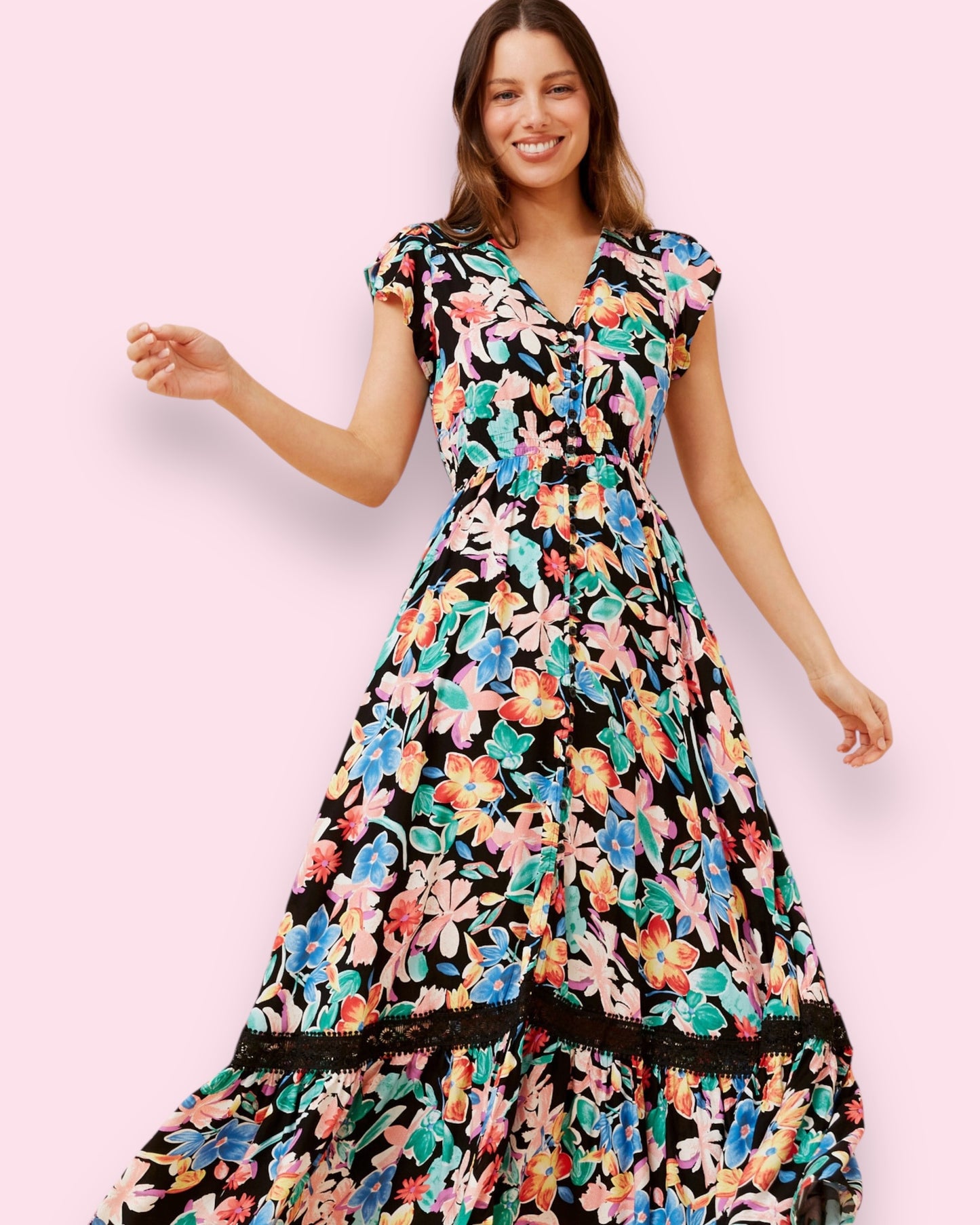 Cleo Maxi - Rainbow/Black Floral