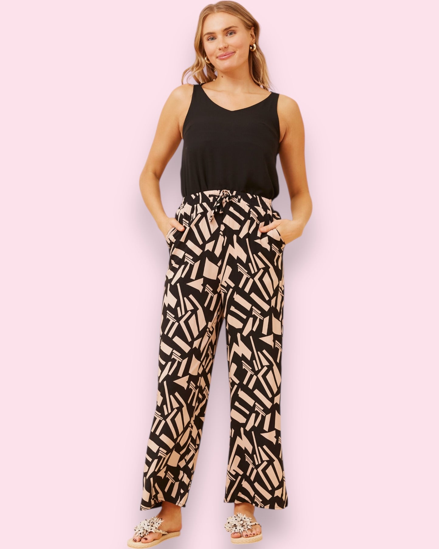 Genetta Printed Pants - Black Geo