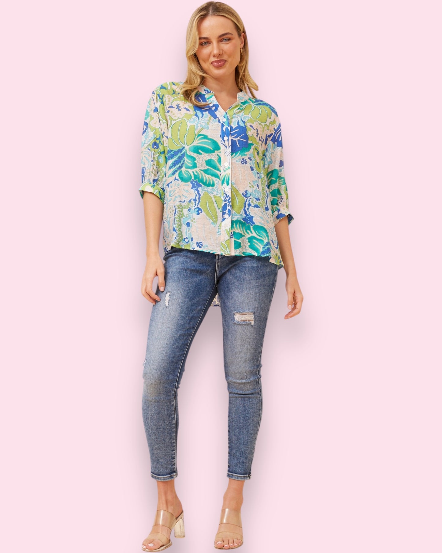 Mia Printed Shirt - Sea Green Floral
