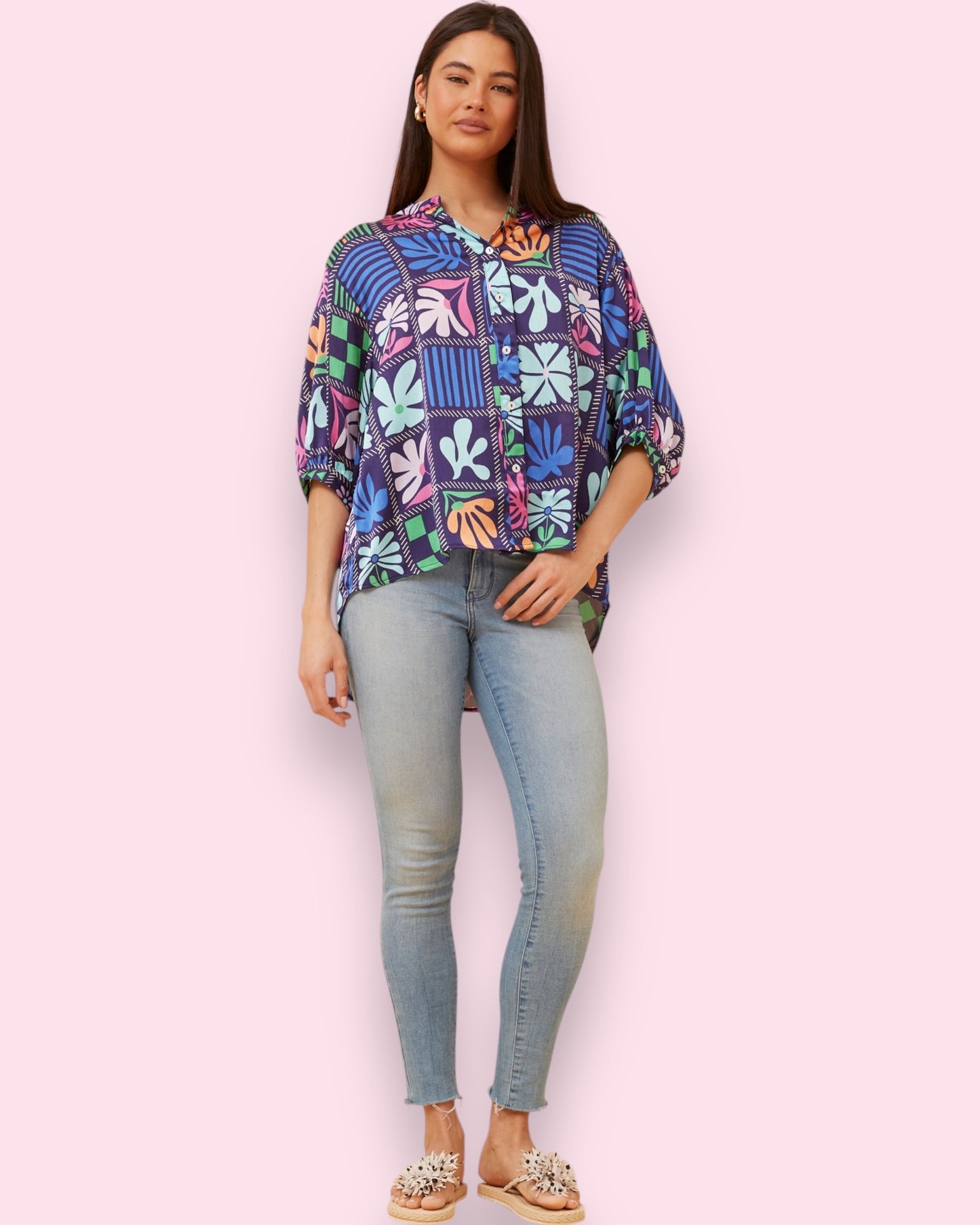 Mia Printed Shirt - Navy Patch