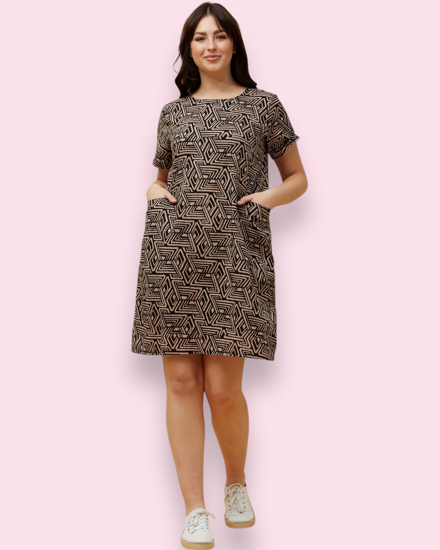 Selena Shift Dress - Black Aztec Print