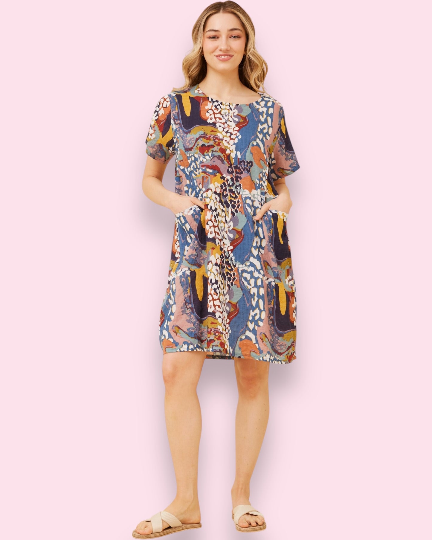 Selena Shift Dress - Multi Blue Animal Print