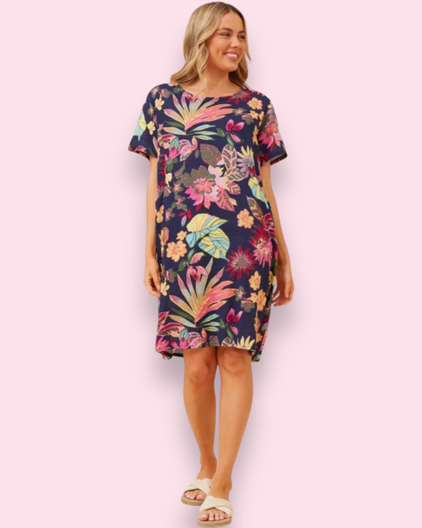 Selena Shift Dress - Navy Tropical