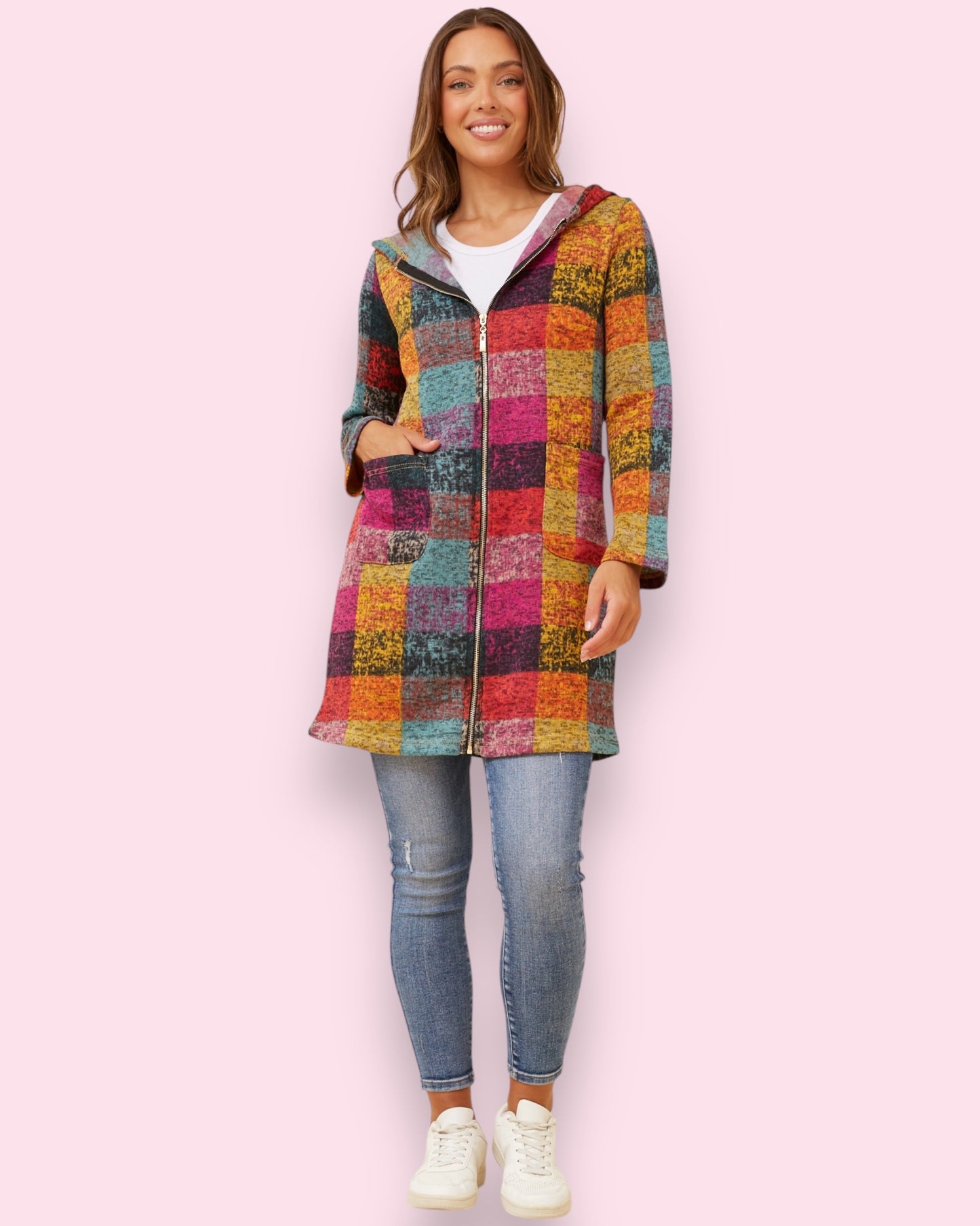 Check Coat With Zipper