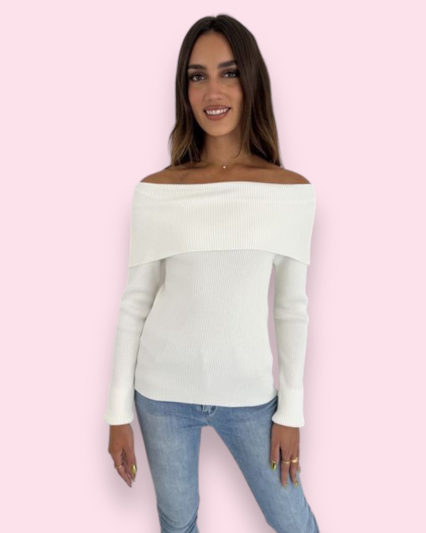 Shaelie Off Shoulder Knit - White
