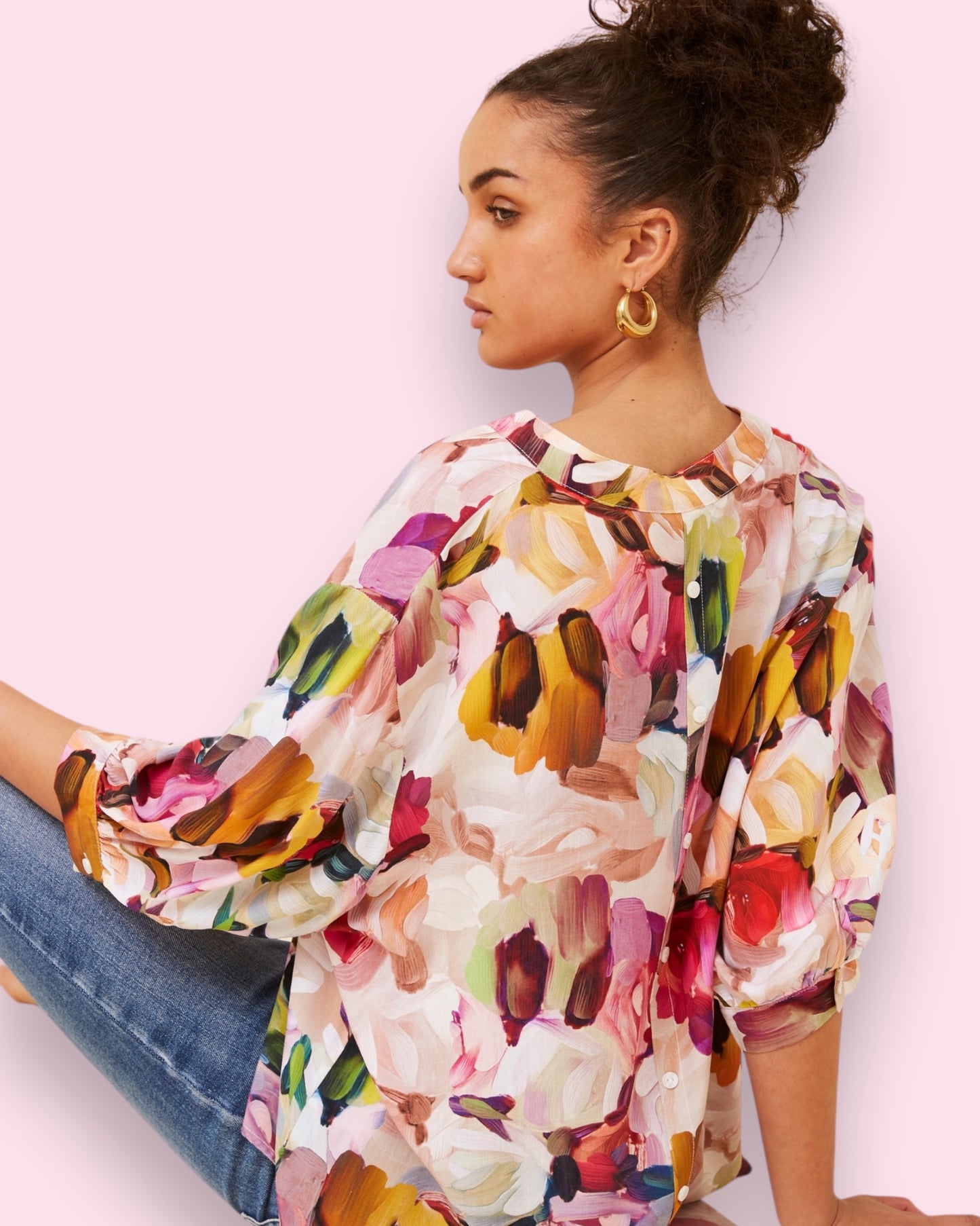 Mia Luxe Printed Shirt - Abstract Brush Strokes
