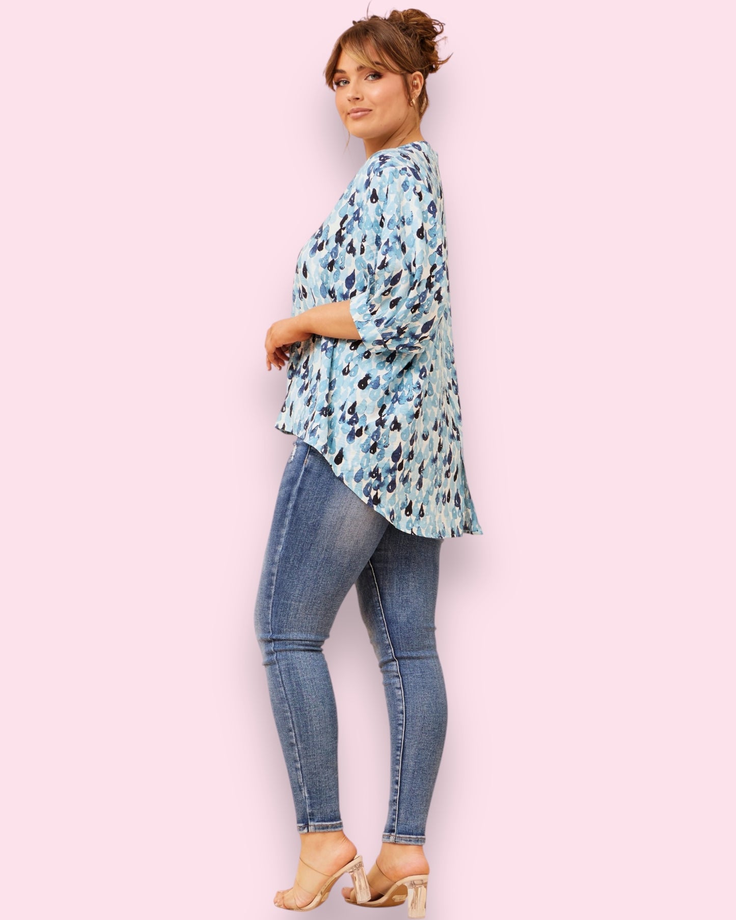 Mia Printed Shirt - Blue Dew Drops