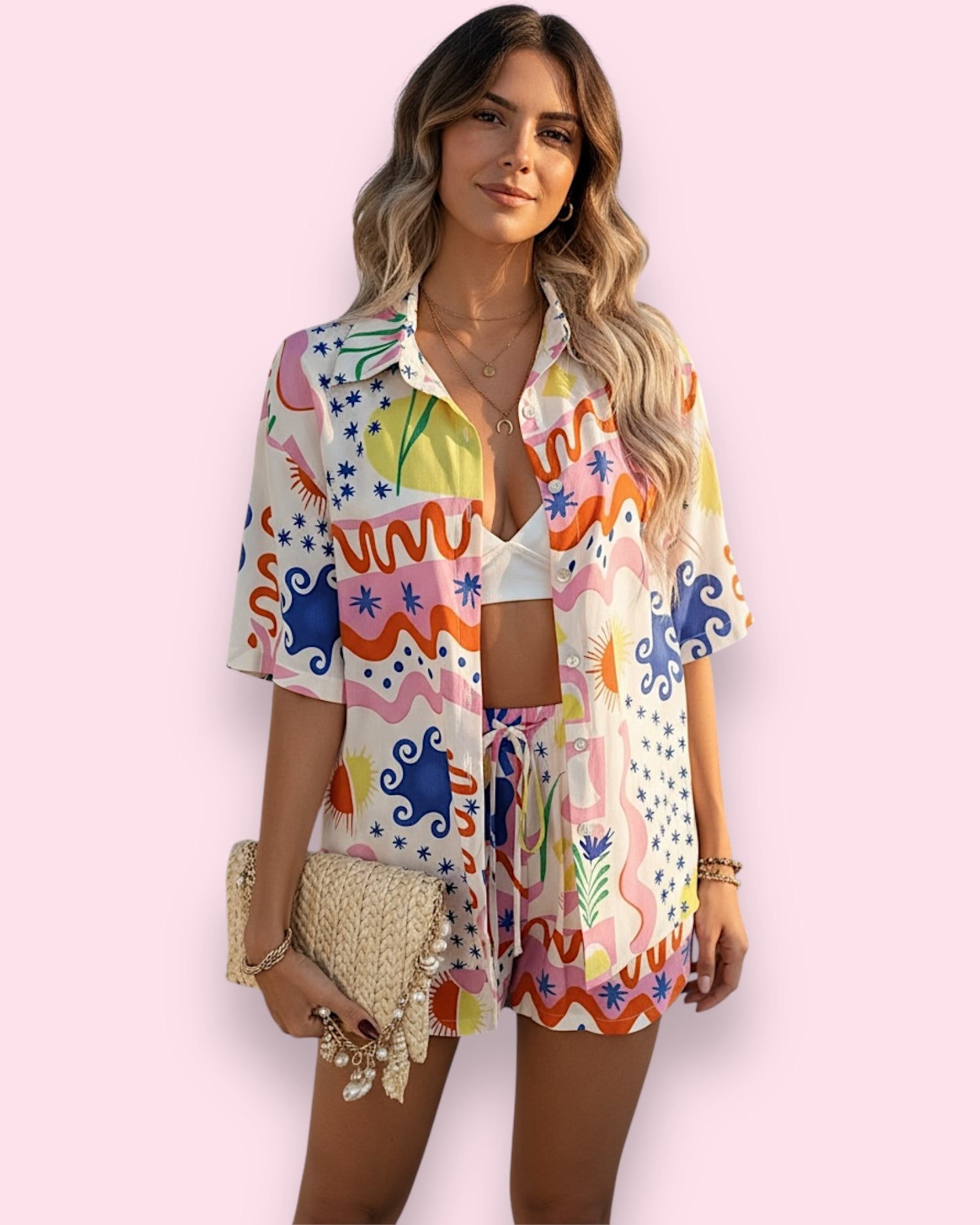 Odessa Shorts - White/Multi Print
