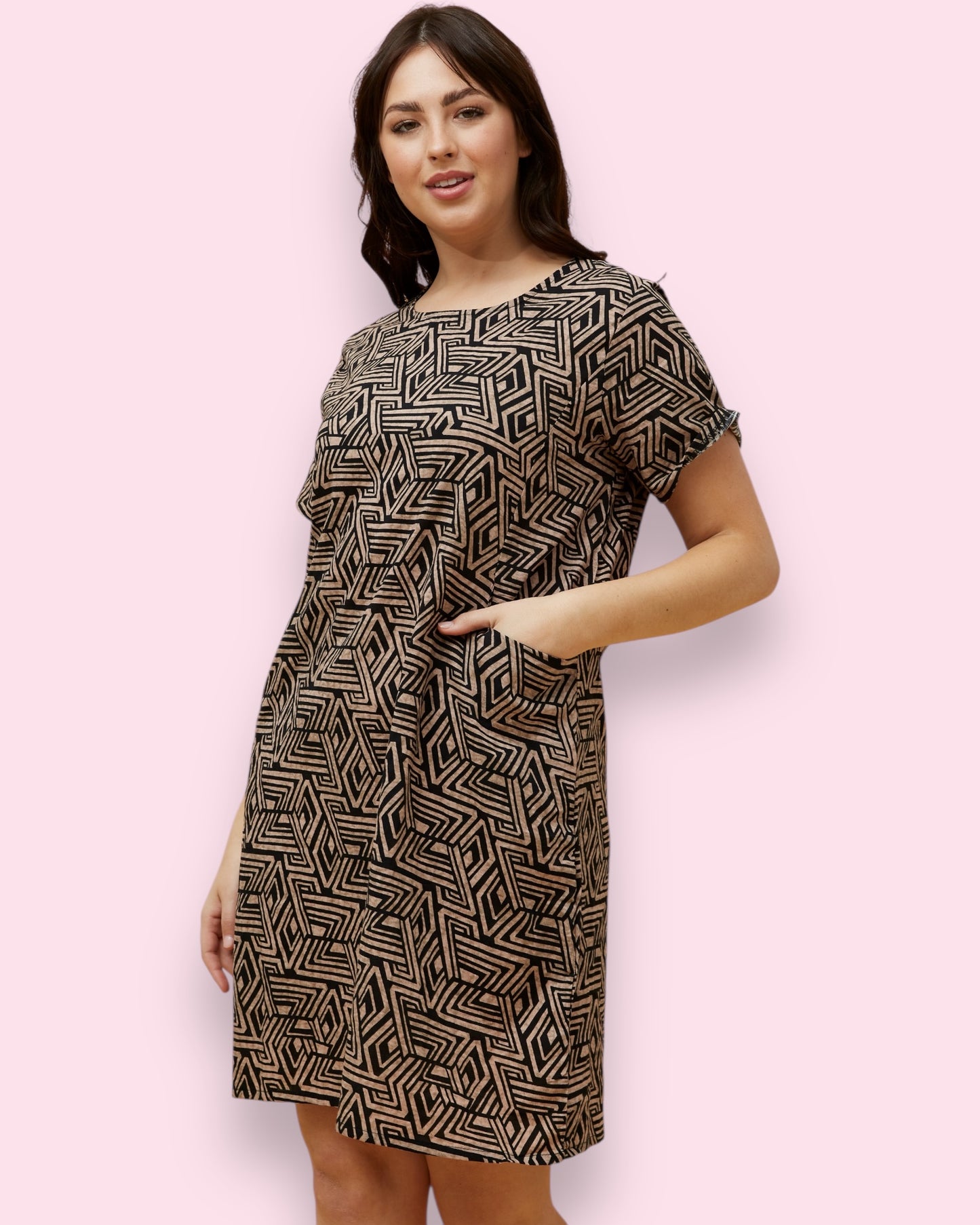Selena Shift Dress - Black Aztec Print