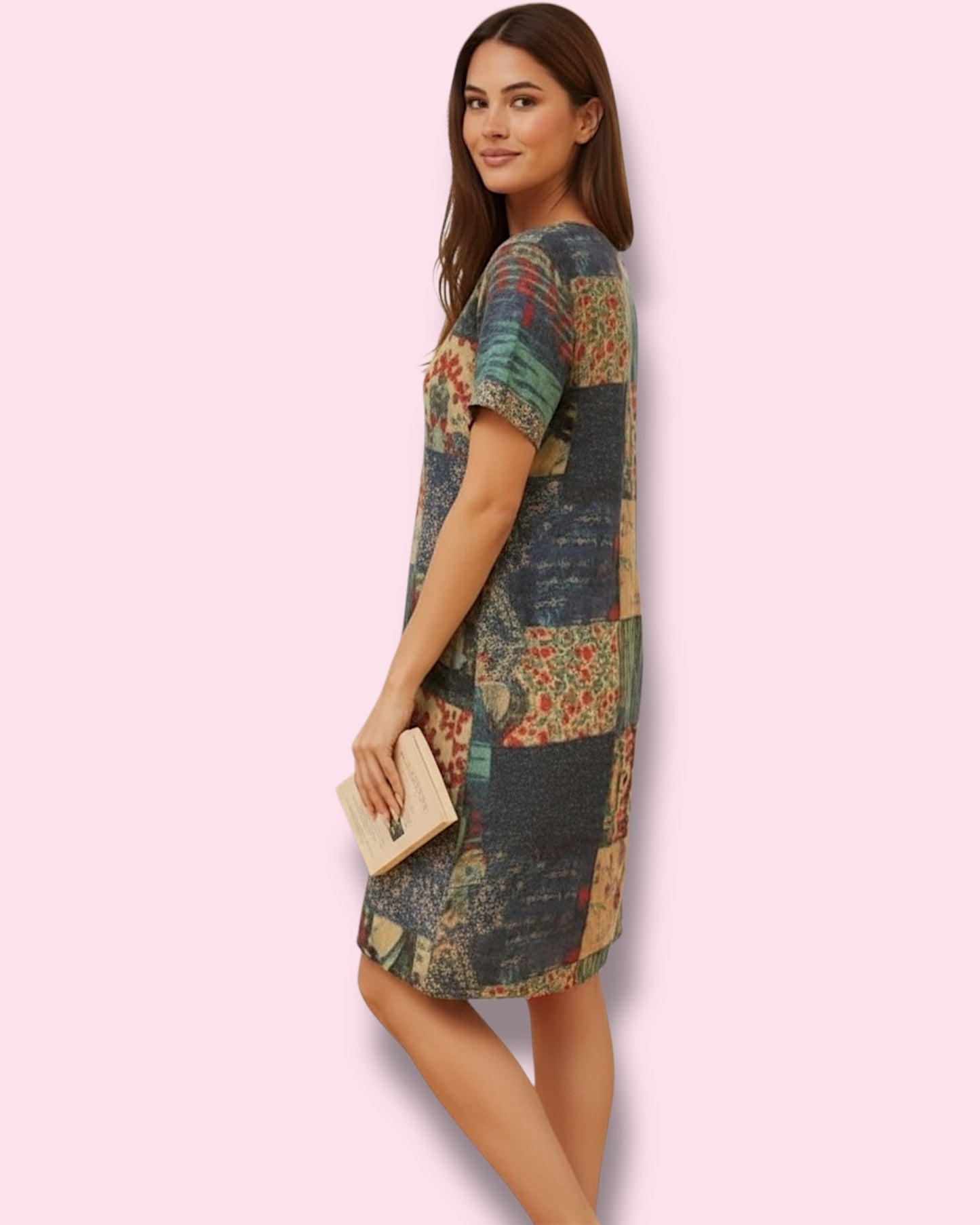 Selena Shift Dress - Emerald Patchwork